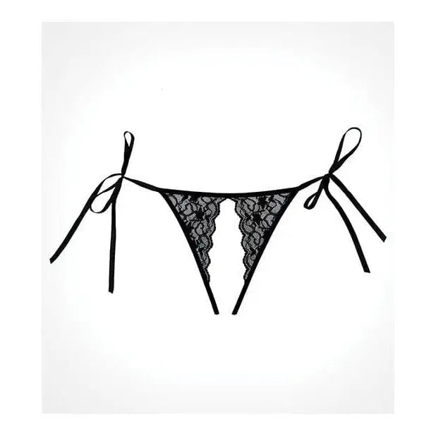 Adore ’Lolita’ crotchless panty: black lace thong with tie sides for a seductive look