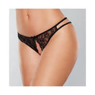 Black lace thong underwear with double straps - Adore ’Love Sick’ Open Lace Panty