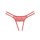 Adore Lovestruck Panty: Red lace thong underwear with decorative patterns, crotchless design