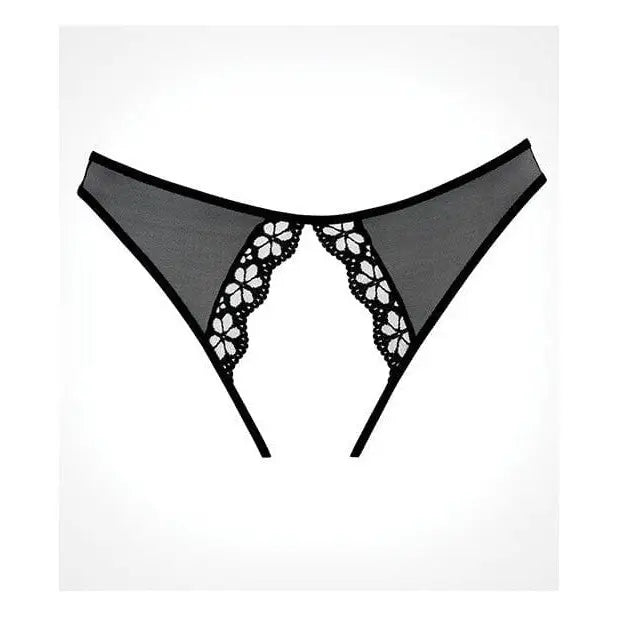 Adore Mirabelle Plum crotchless panty with lace floral detailing in black