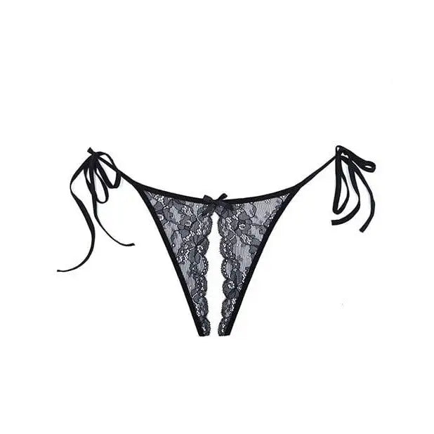 Adore ’Sugar’ Tie Side Open Lace Panty - Black Lace Thong Underwear with Side Ties