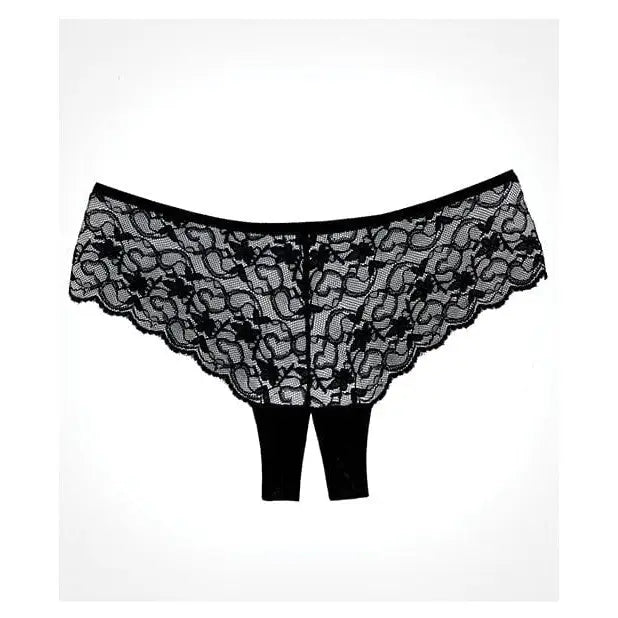 Adore Sweetheart Panty: Black lace crotchless panty with a floral pattern