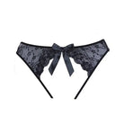 Adore Sheer Teaz open panty - black lace thong with satin bow at the center