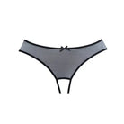 Adore Wild Nite Mesh Open Back Panty: Gray underwear with black trim and front bow