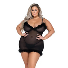 Afterhours Maribou & Mesh Chemise Black - Costumes