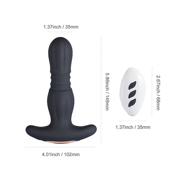 Agas Thrusting Butt Plug W/ Remote Control - Black - Anal Products