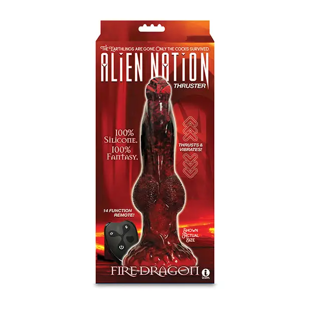 Alien Nation Thrusting Fire Dragon Vibrator - Red - Fantasy Vibrator