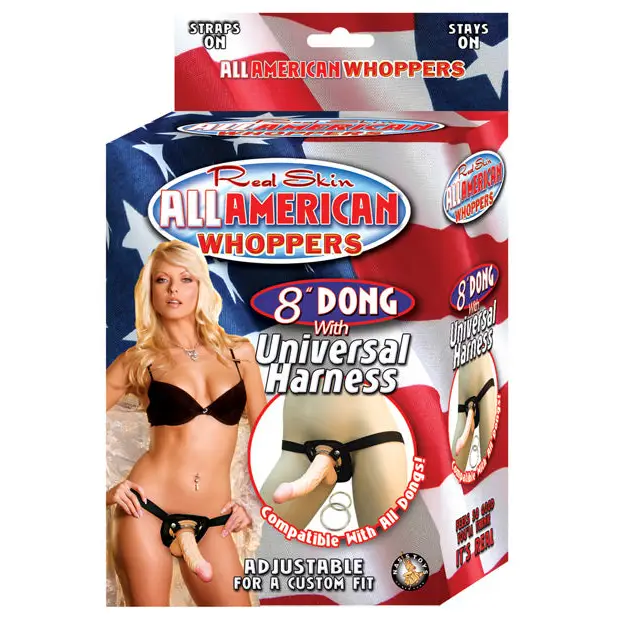 All American 8in Dong W/universal Harness Flesh - Sextoys for Women