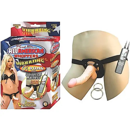 All American Whoppers 6.5in. Vibrating Dong with Universal Harness - Strap-On Harnesses