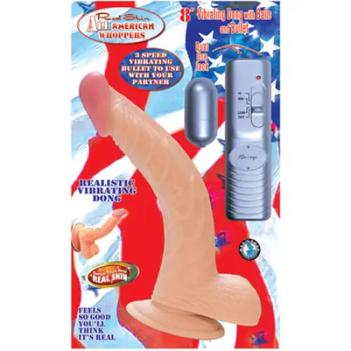 All American Whoppers 8in. Curved Vibrating Dong With Balls - Dildos and Dongs