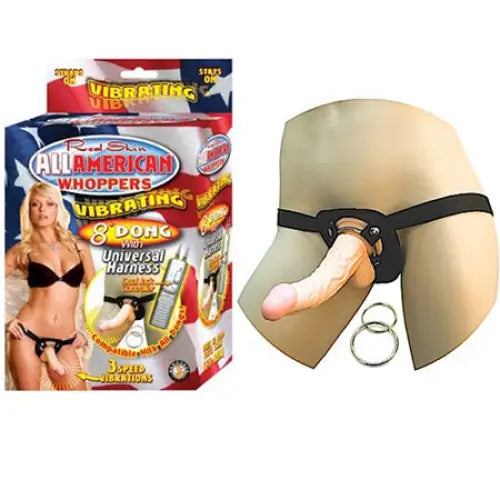 All American Whoppers 8in. Vibrating Dong with Universal Harness - Strap-On Harnesses