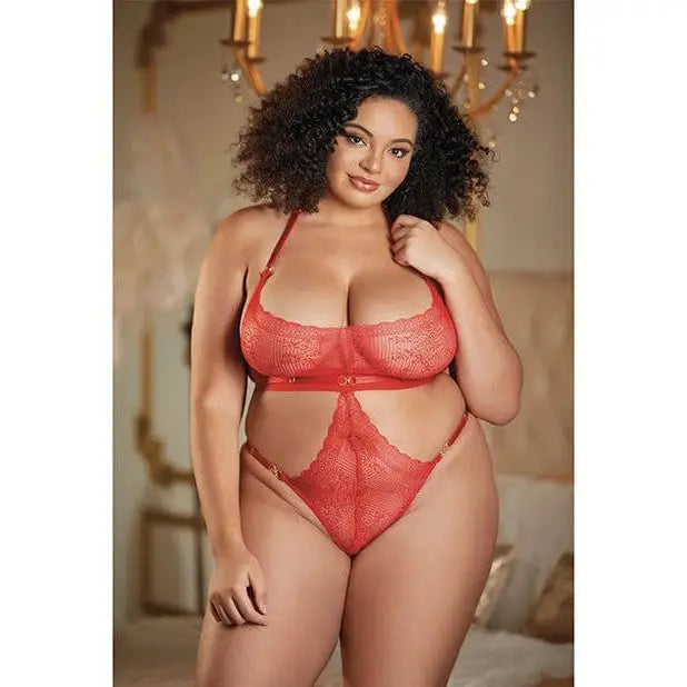 Allure Lingerie Teddy One Size Fits Most (Queen) / Red Allure Halter Ouverte Lace Teddy at the Haus of Shag