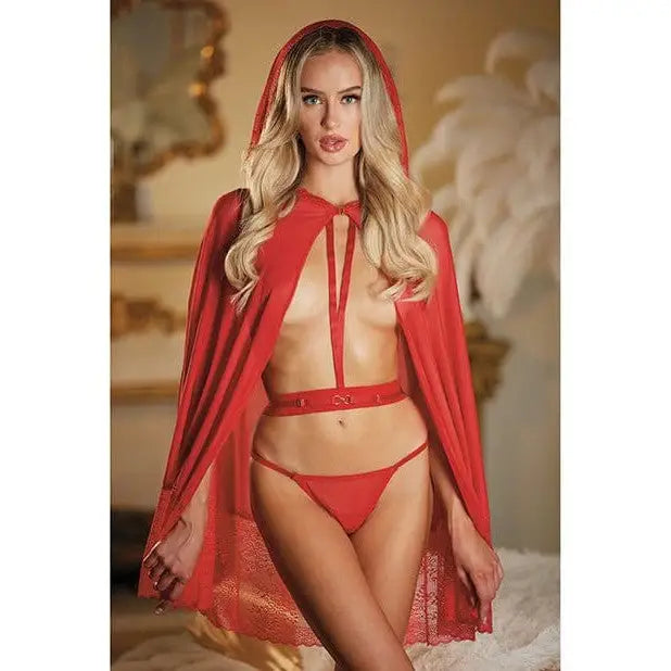 Allure Lingerie Lingerie Set One Size Fits Most / Red Allure Lace & Mesh Cape with Attached Waist Belt at the Haus of Shag