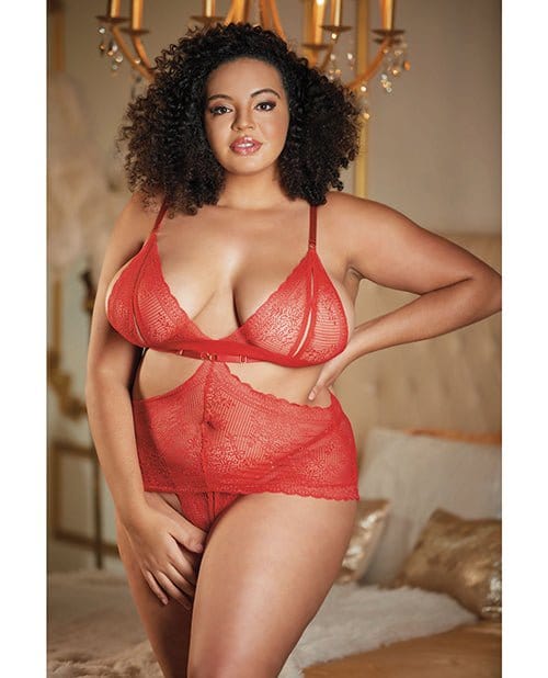 Allure Lingerie Chemise One Size Fits Most (Queen) / Red Allure Lace Peek A Boo Chemise & Ouverte G-String at the Haus of Shag