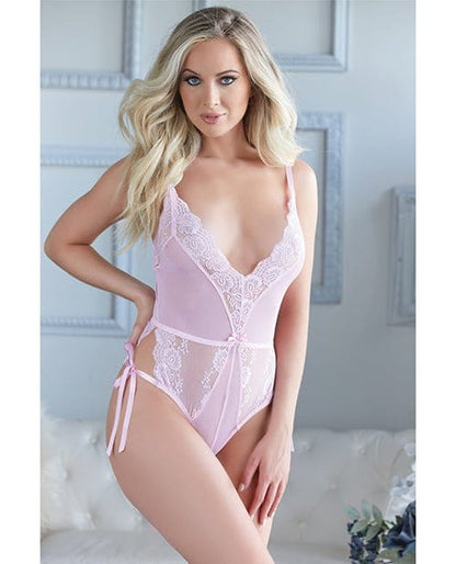 Allure Lingerie Romper Small / Medium / Pink Allure 'Belle' Lace & Mesh Tie Up Romper at the Haus of Shag