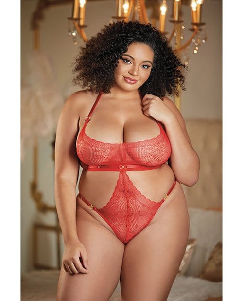 Allure Lingerie Teddy One Size Fits Most (Queen) / Red Allure Halter Ouverte Lace Teddy at the Haus of Shag