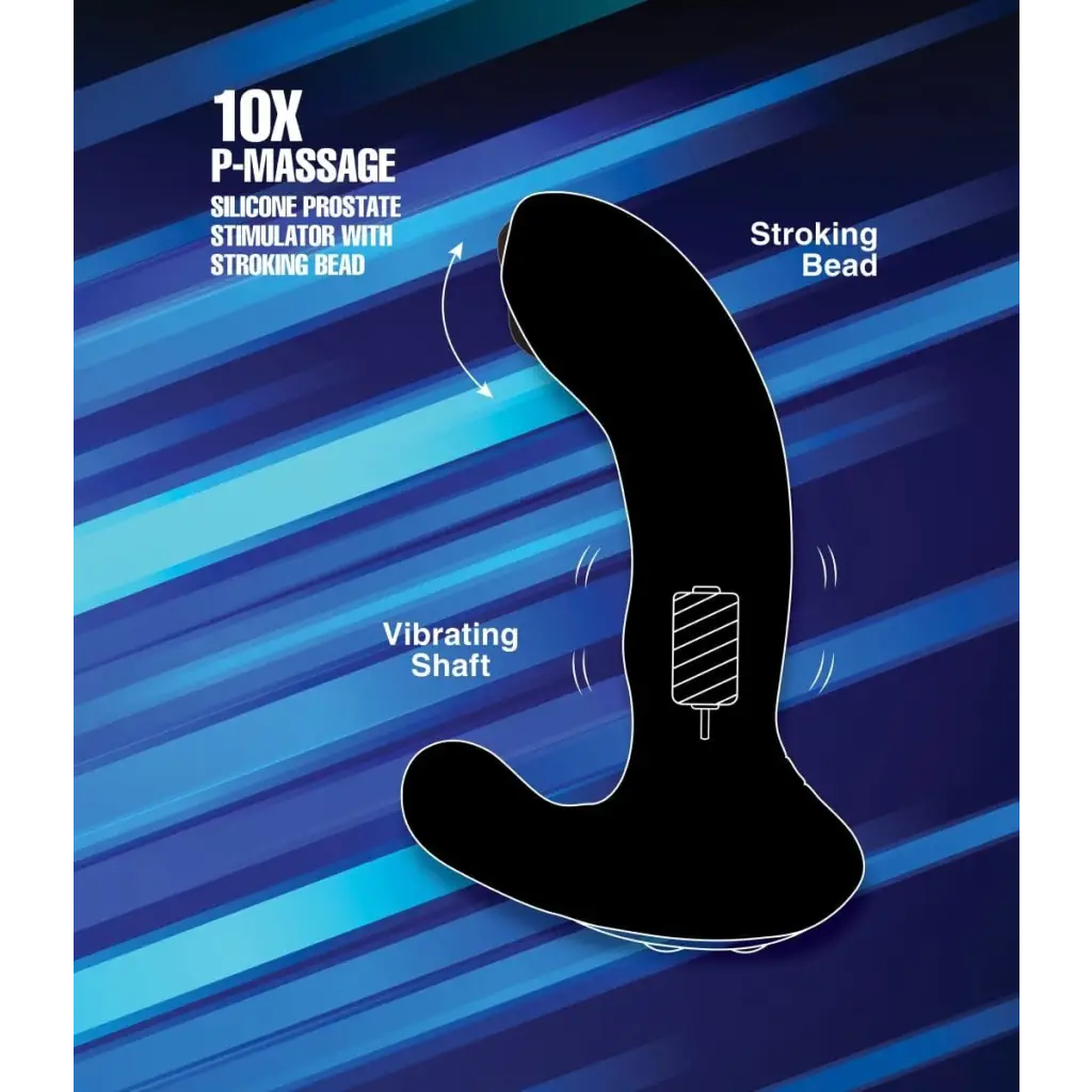 Alpha-Pro 10X P-MASSAGE Silicone Prostate Stimulator with Vibrating Shaft and Stroking Bead