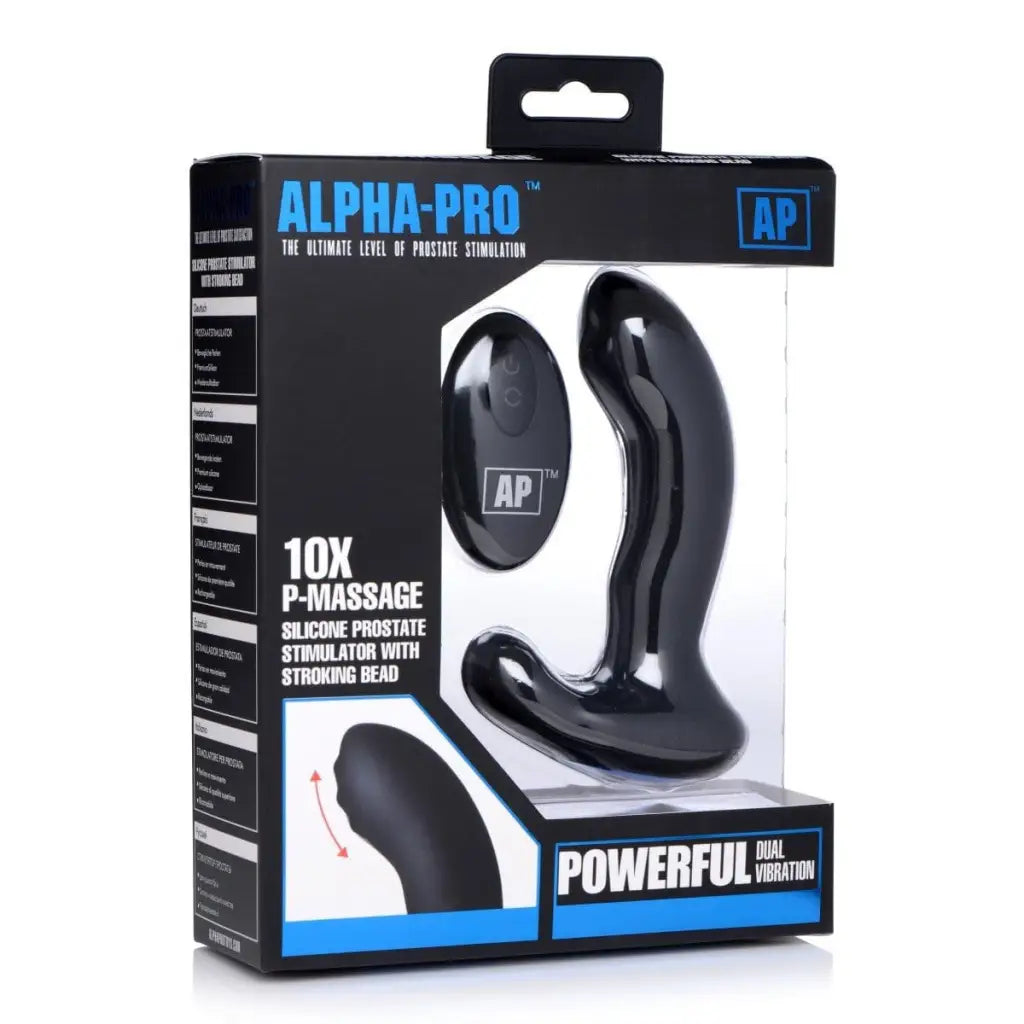 Alpha-Pro 10X P-MASSAGE Silicone Prostate Stimulator with curved shape and stroking bead