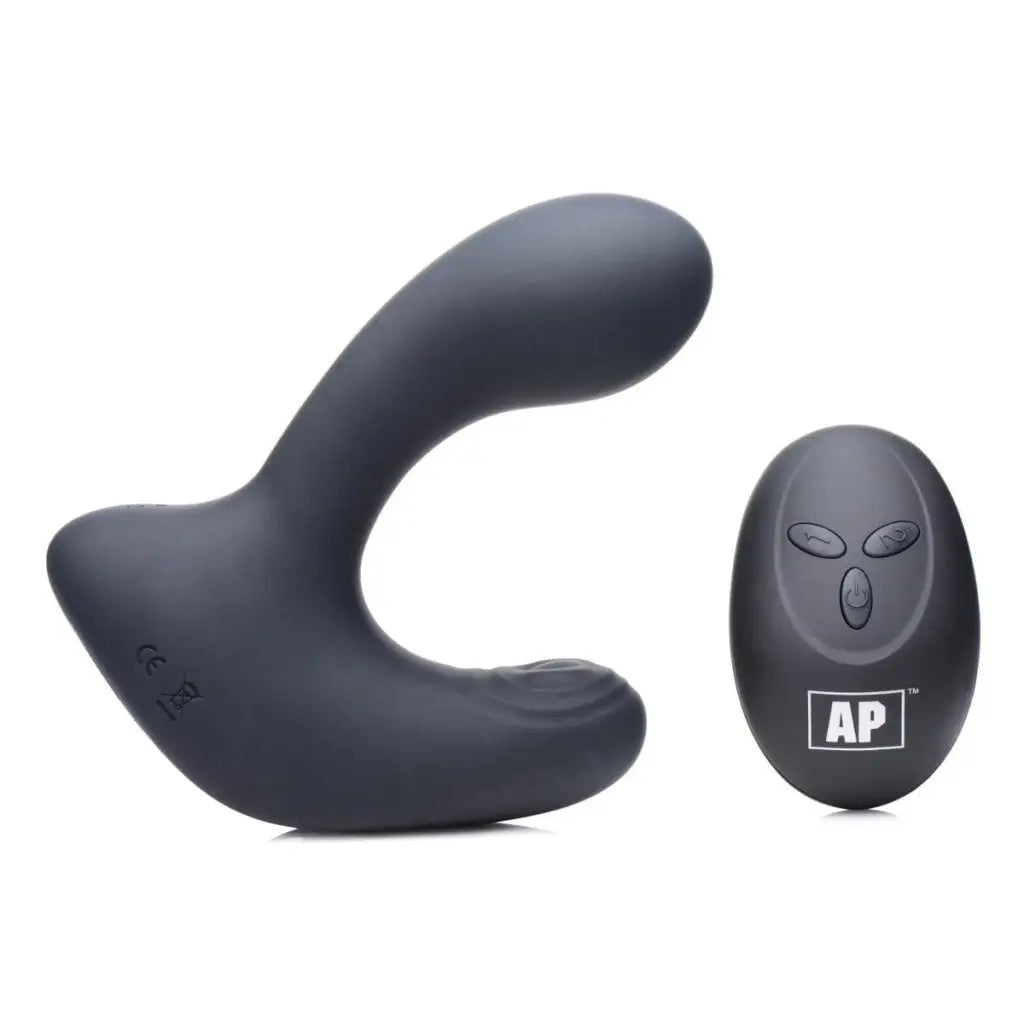 Curved dark gray 10X P-Pulse Silicone Prostate Stim with taint tapping and remote control