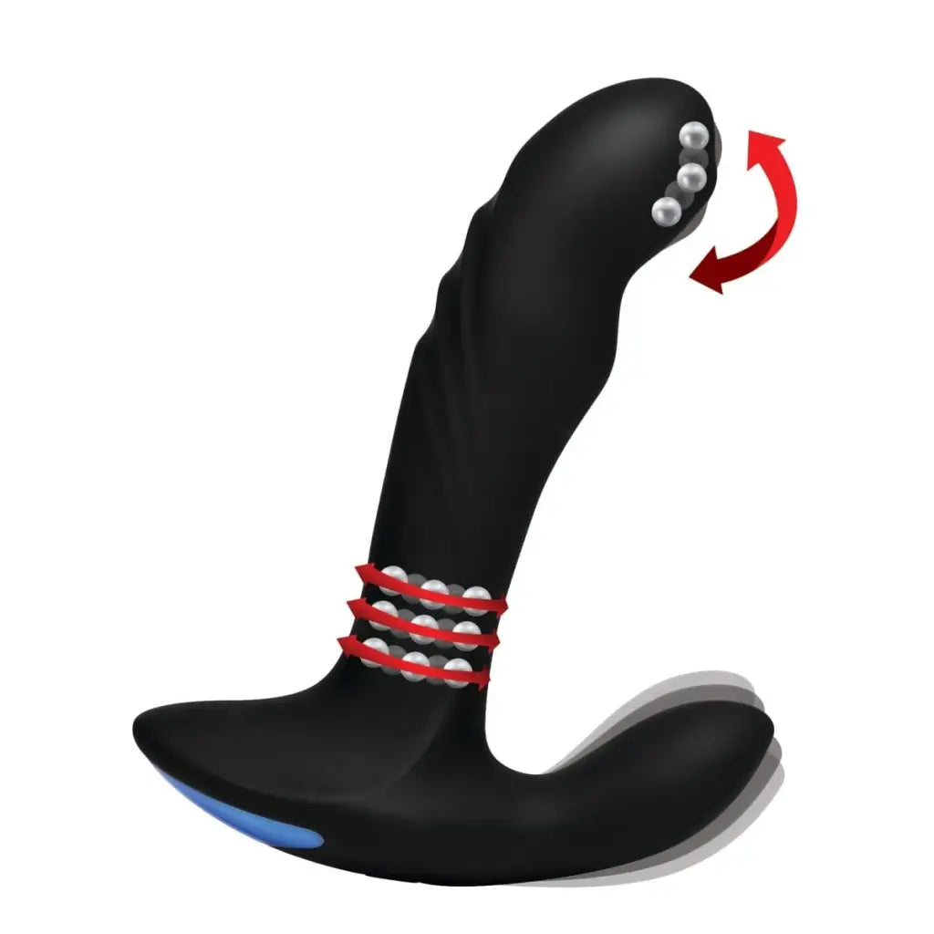 Alpha-Pro 17X P-TRIGASM black silicone prostate stimulator with blue base and multiple features