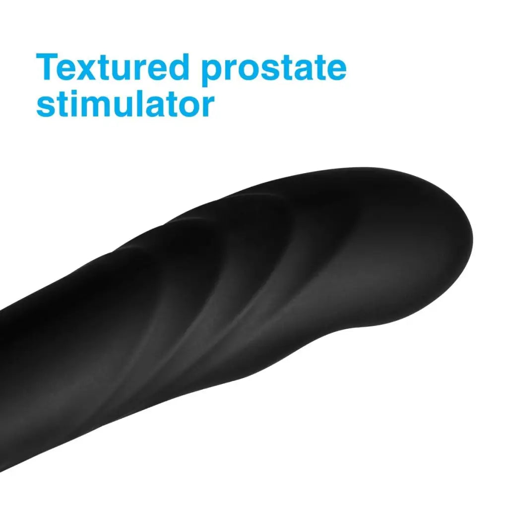 Black curved Alpha Pro 17X P-TRIGASM silicone prostate stimulator with textured design