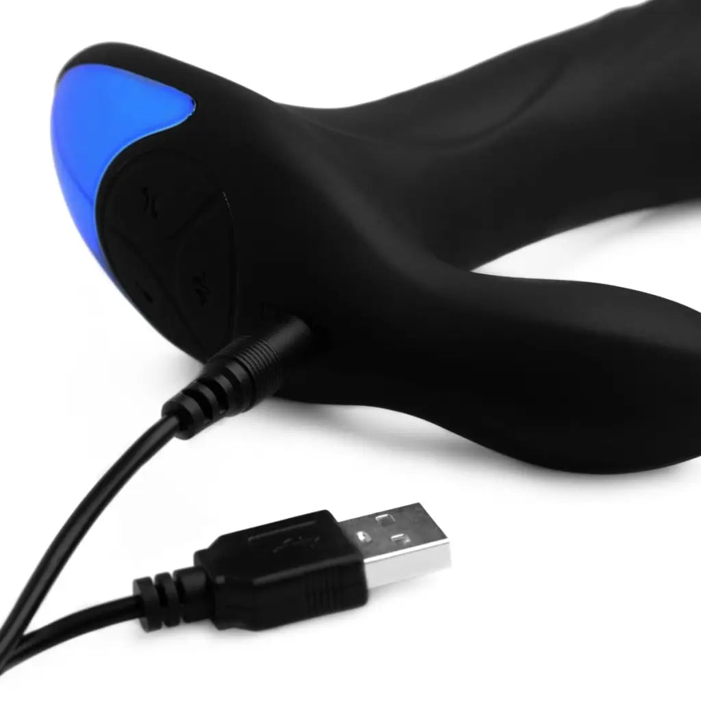 Alpha-Pro 17X P-TRIGASM Silicone Prostate Stimulator with USB charging cable attached