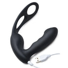 Alpha Pro strap milker: Black silicone vibrating prostate toy with USB charging cable