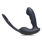 Alpha Pro 7X strap milker: Black silicone vibrating prostate massager with cock and ball harness