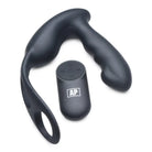 Alpha Pro 7X: Curved black silicone strap milker with remote for vibrating prostate stim