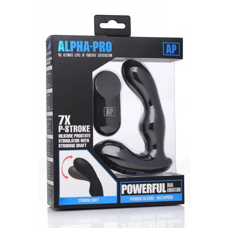 Alpha Pro 7X P-STROKE Silicone Prostate Stimulator with Curved Stroking Shaft and Remote