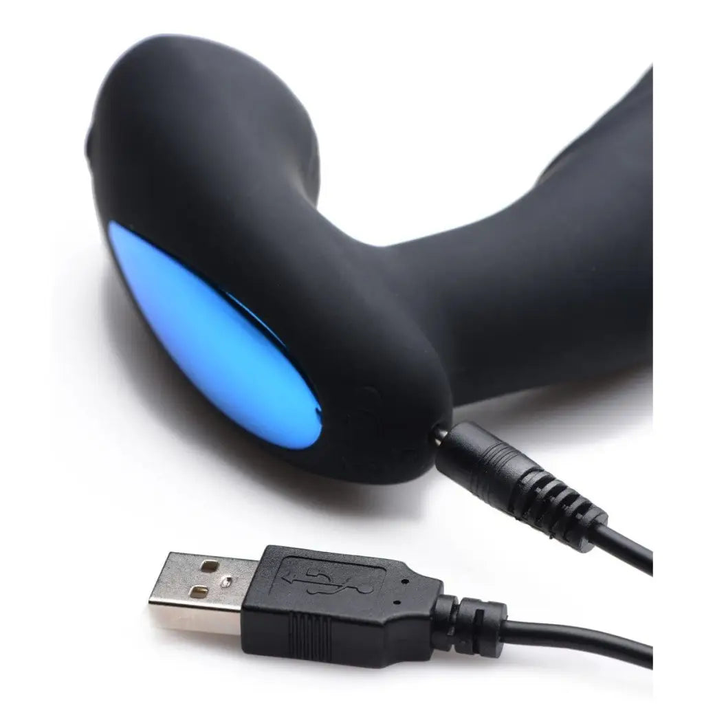 Alpha-Pro 7x P-THUMP tapping prostate stimulator with USB cable and blue illuminated section