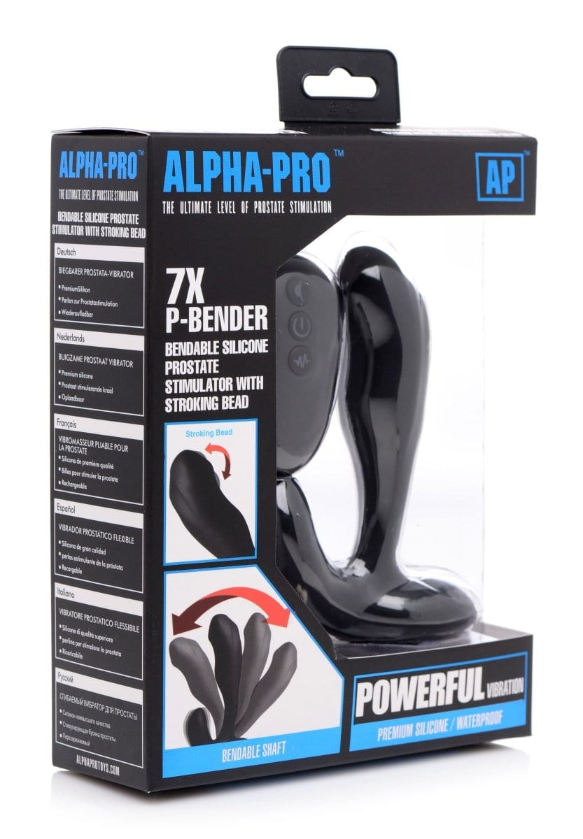 Alpha-Pro Prostate Vibrator Black Alpha-Pro 7X P-BENDER Bendable Prostate Stimulator with Stroking Bead at the Haus of Shag