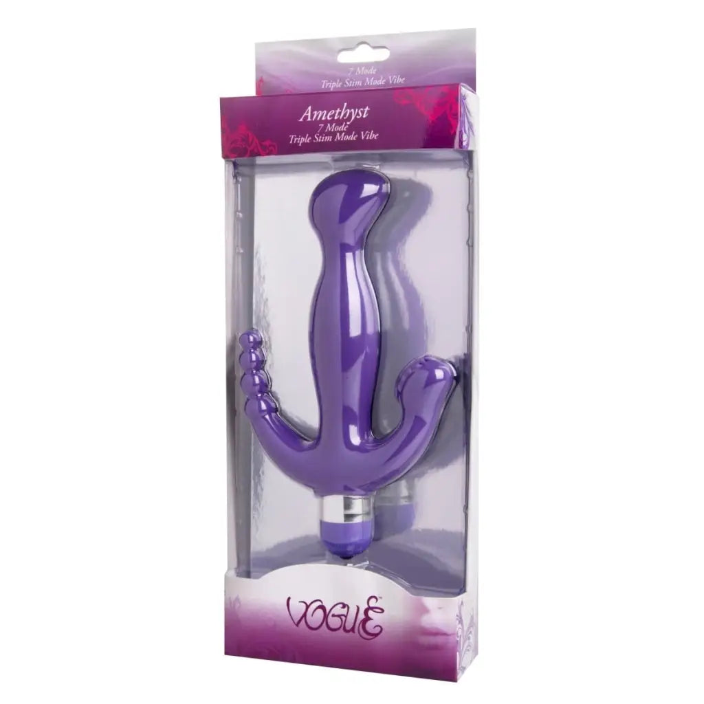 Vogue Vibrator Purple Amethyst 7 Mode Triple Stimulation Vibe at the Haus of Shag