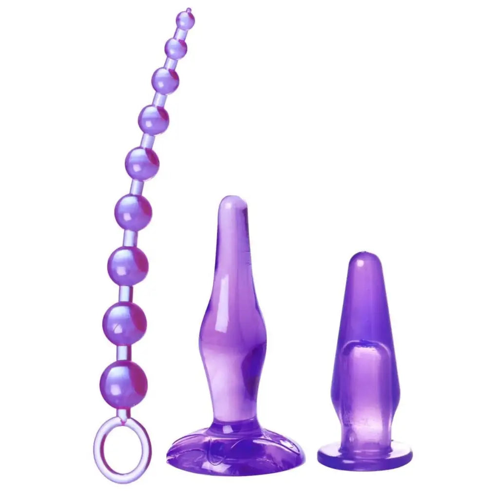 Trinity Vibes Plug Purple Amethyst Adventure 3 Piece Anal Toy Kit at the Haus of Shag