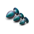 Three metallic blue eggs from the Anal Adventures Matrix Metaverse Plug Kit Dark Millenia