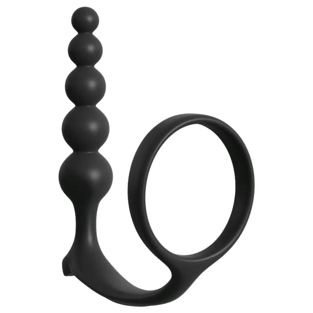 Black silicone Anal Fantasy Ass-Gasm Cock Ring Anal Beads with ring handle