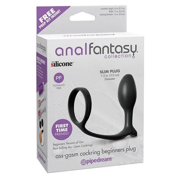 Silicone anal plug sex toy in Anal Fantasy Ass-Gasm Cock Ring Beginners Plug retail packaging