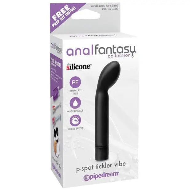 Black silicone Anal Fantasy Collection P-Spot Tickler Vibe in retail packaging