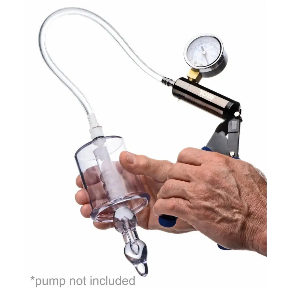 Anal Pump Cylinder With Stimulator Shaft: penis enlargement device with gauge and hand pump