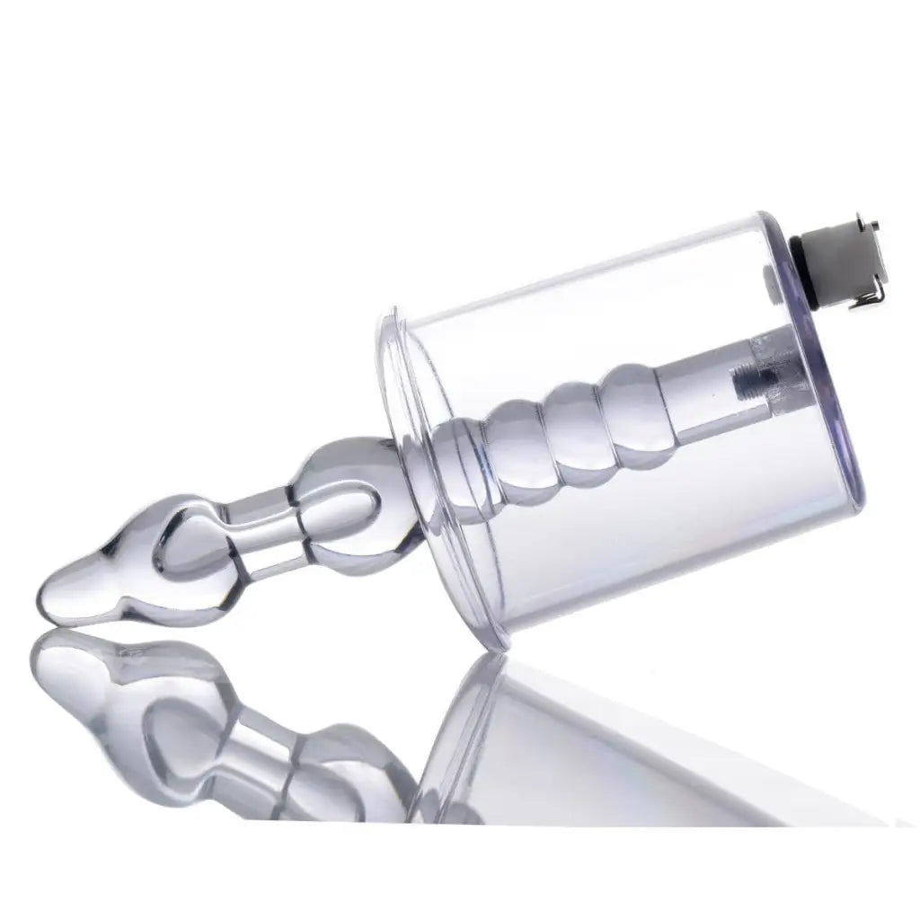 Anal Pump Cylinder with Stimulator Shaft: Clear glass cylinder with metallic screw attachment