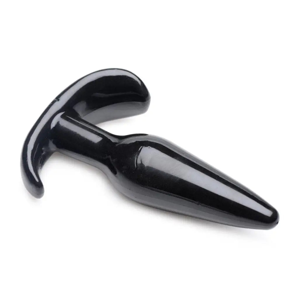 Black plastic hammer with Anal Teaser Comfort Plug on a white background