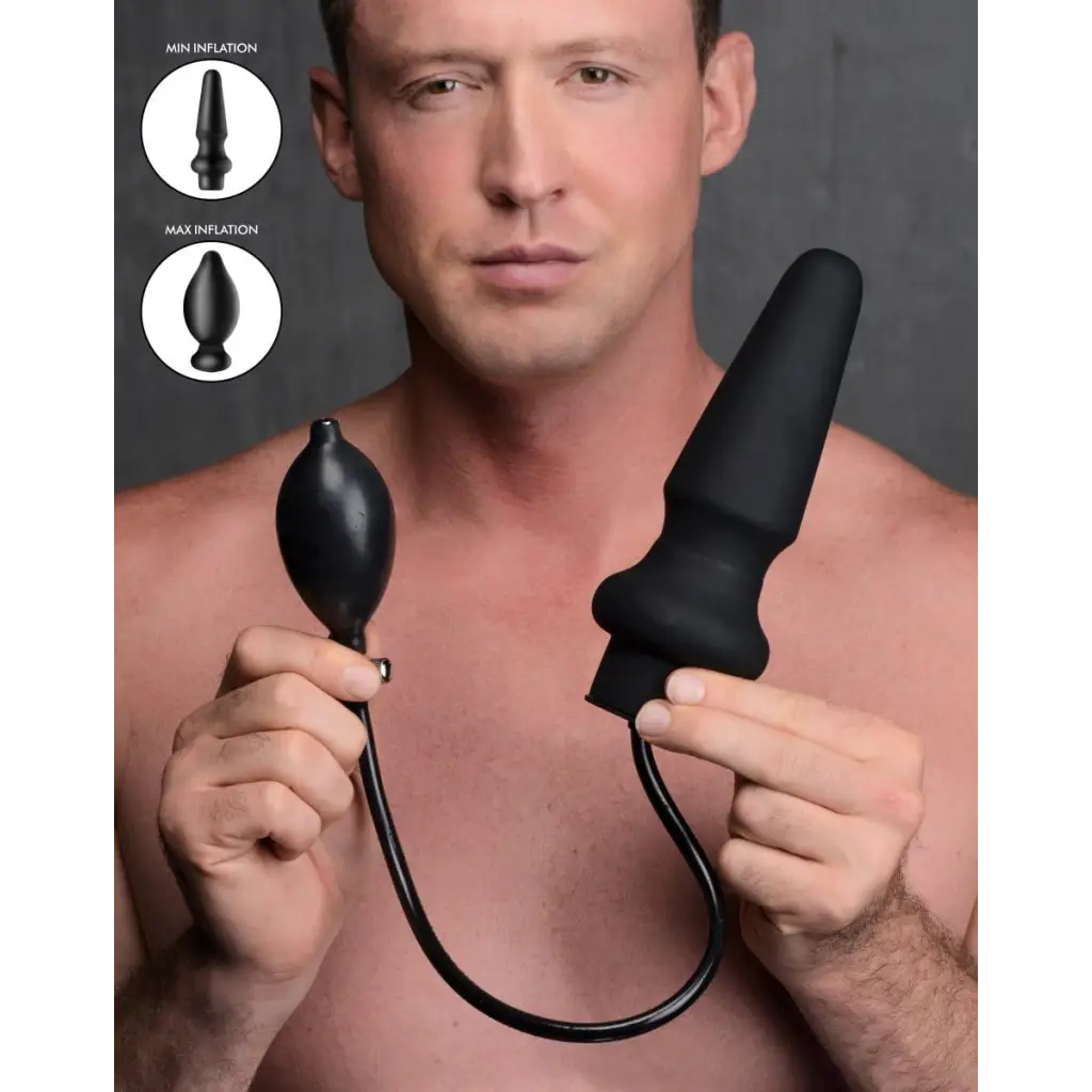 Shirtless man with Ass-pand Large Inflatable Silicone Anal Plug, adjustable sizes