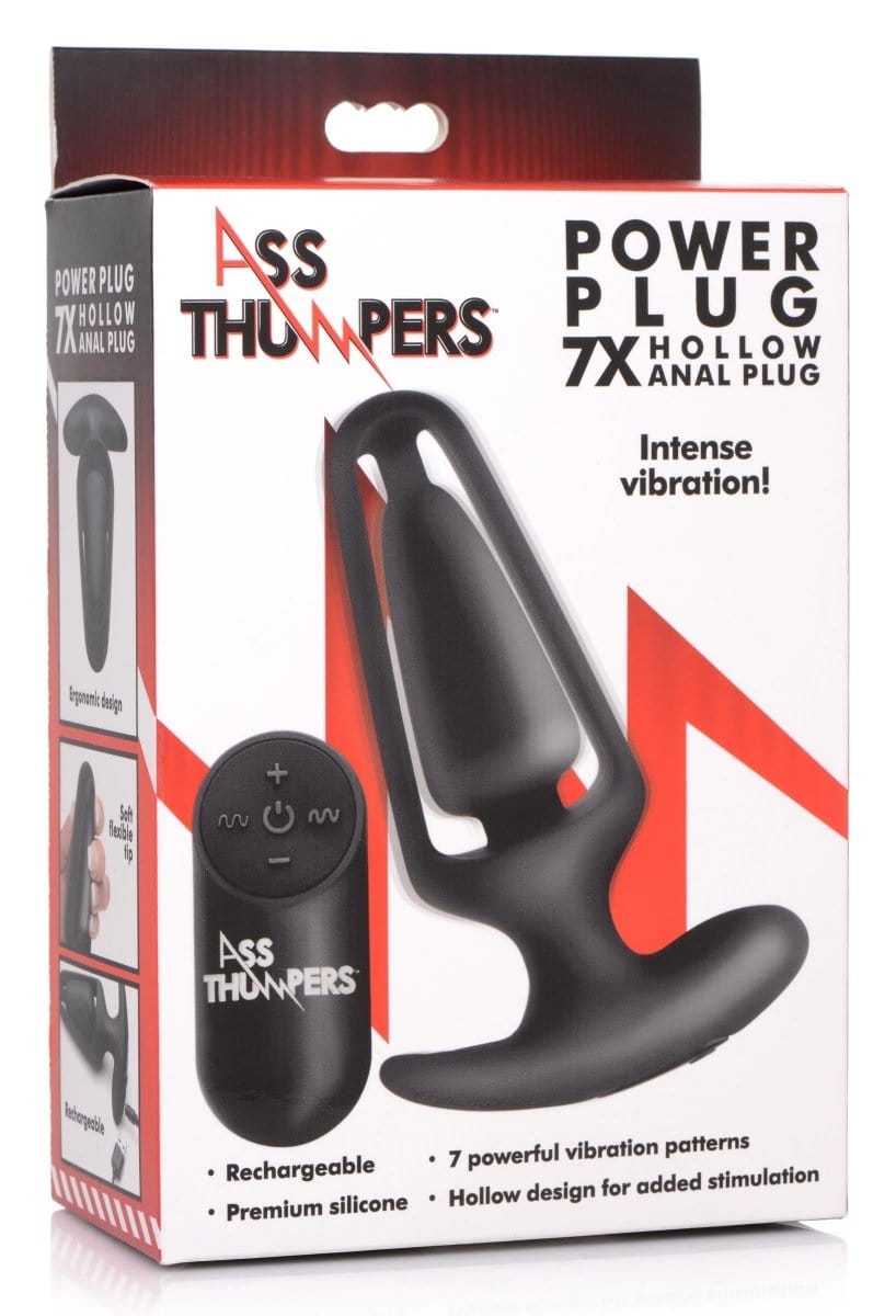 Ass Thumpers Powered Plug Black Ass Thumpers Power Plug 7X Hollow Anal Plug with Remote Control at the Haus of Shag