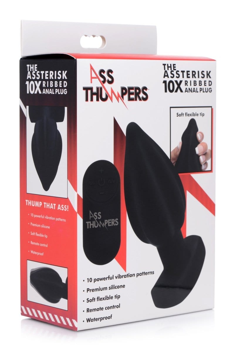 Ass Thumpers Powered Plug Black Ass Thumpers The Assterisk 10X Ribbed Silicone Vibrating Butt Plug at the Haus of Shag