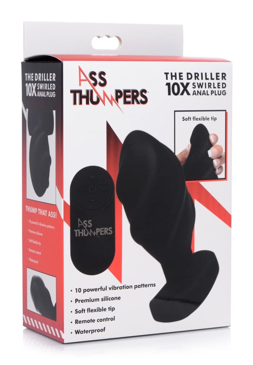Ass Thumpers Powered Plug Black Ass Thumpers The Driller 10X Swirled Silicone Vibrating Butt Plug at the Haus of Shag