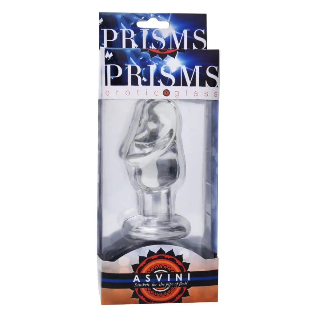 Asvini Glass Penis Anal Plug in clear packaging, premium anal plug for pleasure seekers