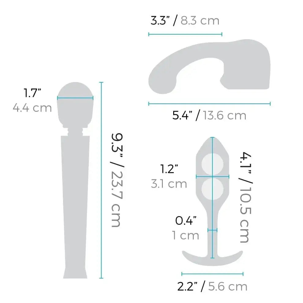 Diagram of a toilet with plunger and brush from b-Vibe Anal Massage & Education Set