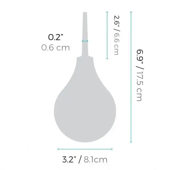 Dimensions of the b-Vibe Classic Enema Bulb for precise measurements and usage details