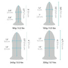 Dimensions of the b-Vibe Glass Anal Dilator 4 Piece Set and its glass anal tools