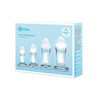 b-Vibe Glass Anal Dilator 4 Piece Set displayed with vide oral oral kit